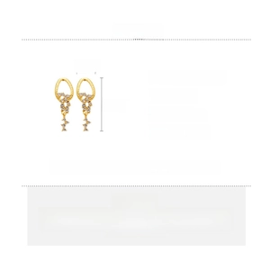 Detailed size chart and specifications for gold tassel earrings with rhinestone crystals