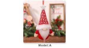 Close-up of Christmas gnome ornament with red knit hat, silver star and plush beard