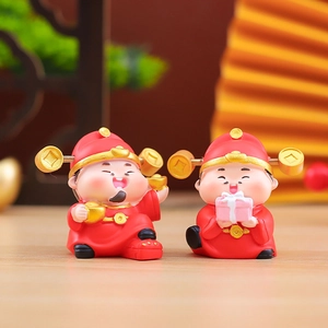 Cartoon Chinese Fortune God resin ornaments with gold coins and sycee for home decor