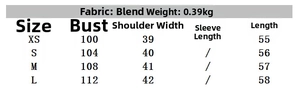 Size chart showing chest, shoulder and length data for the women fleece vest
