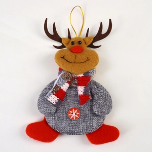 Christmas reindeer fabric ornament with knit scarf and red button for tree decoration