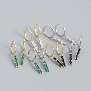 S925 Sterling Silver Hoop Earrings For Women Geometric Rectangular Zirconia Dangle Earrings Light Luxury Fashion Jewelry