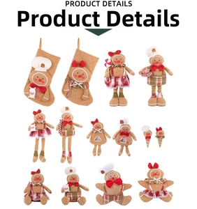 Detailed collection of gingerbread man Christmas plush dolls and festive hanging stockings