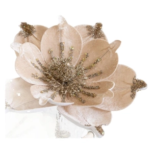Champagne velvet artificial magnolia flower with gold glitter edges for Christmas decor