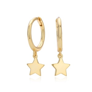 Close-up of gold-plated S925 silver hoop earrings with minimalist star pendants