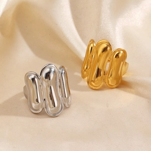 Minimalist Geometric Oval Ring Stainless Steel Liquid Metal Style Adjustable Gold Plated Fashion Jewelry For Women