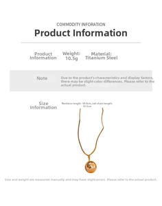 Titanium steel gold ball necklace detail showing 58.8cm length and 10.5cm adjustable chain