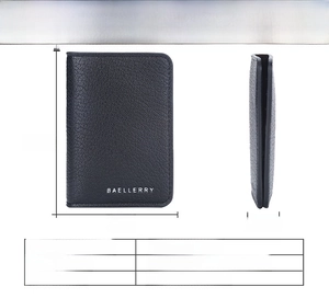 Detailed size chart of men's slim litchi texture black PU leather card holder wallet
