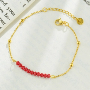 14k gold plated stainless steel bracelet with red crystal beads and adjustable chain