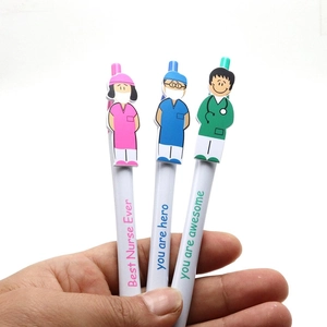 Close-up of creative doctor and nurse cartoon ballpoint pens with Best Nurse Ever print