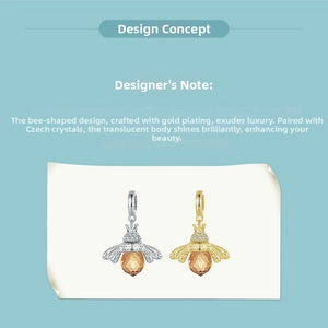 Macro detail of bee charms with gold plating, Czech crystals and amber resin texture