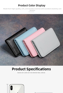 Detailed view of genuine leather card holders in four colors with lychee grain texture