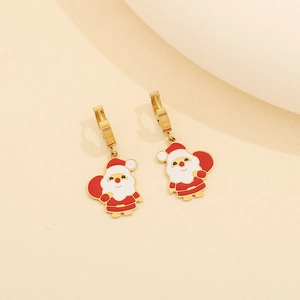 Boucles d'oreilles pendantes en acier inoxydable Père Noël émail fête bijoux