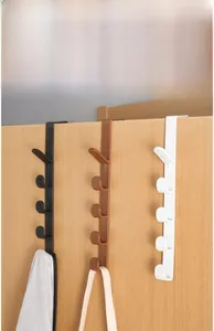 Detail of multi-functional over-door five-hook rack showing sturdy plastic design