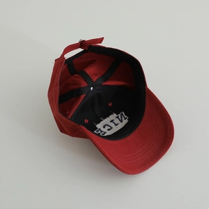 Red cotton baseball cap with blue NICE embroidery and internal reinforced sweatband