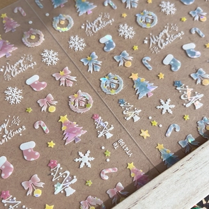Self-adhesive Christmas nail stickers with holographic snowflakes and holiday patterns