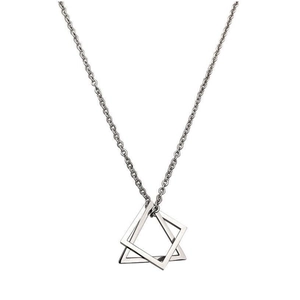 Minimalist silver titanium steel necklace with interlocking geometric square pendants