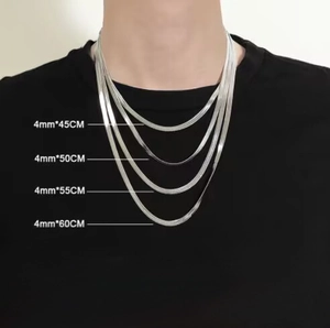 Sleek 4mm silver titanium steel snake chain necklaces in 45cm to 60cm lengths
