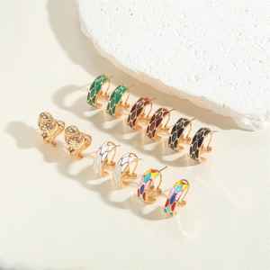 Detailed set of 14K gold-plated enamel hoop earrings in assorted vibrant colors