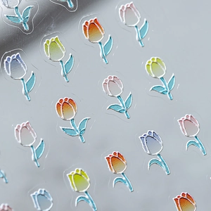 Stickers ongles tulipes avec micro-relief, motifs floraux colorés et adhésif ultra-fin