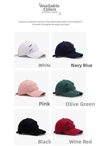 Six colors of distressed cotton baseball caps including pink, navy, and olive green
