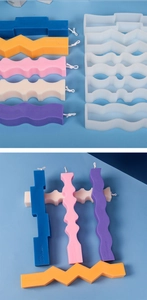 Macro detail of geometric candle silicone molds and stackable DIY colorful candles