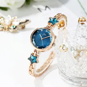 Fashion Women Quartz Watch Star Rhinestone Bracelet Alloy Stainless Steel Elegant Small Round Dial Niche Design Style
