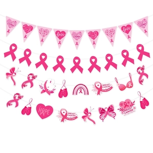 Breast Cancer Awareness Pink Ribbon Banner Hanging Garland Hope Love Bunting For Women Charity Party Event Decoration