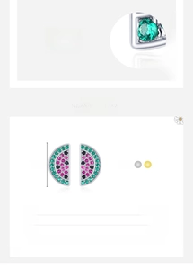 Détail de boucles d'oreilles pastèque en argent 925 avec cristaux colorés
