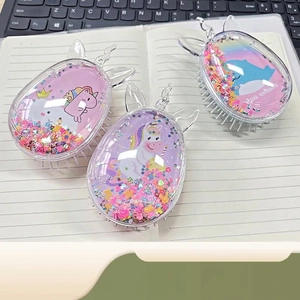 Egg Shaped Hair Brush Transparent Quicksand Glitter Air Cushion Detangling Comb Unicorn Design For Kids Women Plastic