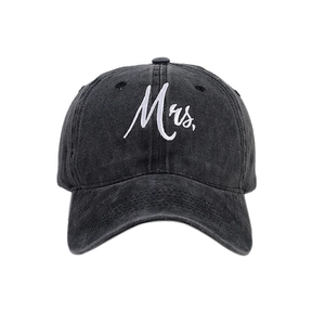 Washed black baseball cap with white Mrs. embroidery for wedding gifts and bridal wear