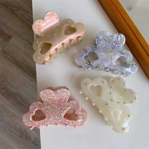 Acetate Hair Claw Clip Elegant Heart Cloud Shape Rhinestone Marble Texture Minimalist Shark Clip Women Hair Accessory