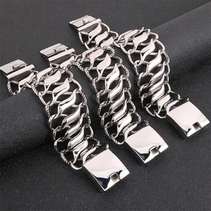Men Wide Chain Bracelet Stainless Steel Interlocking Twisted Infinity Link Polished Punk Heavy Industrial Hand Jewelry