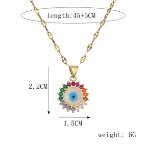 Detail view of evil eye pendant with rainbow zircon and dimensions of 45+5cm chain
