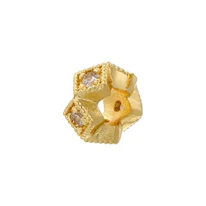 18K gold-plated star spacer bead with zircon inlay for DIY jewelry making, 6.3x4.0mm