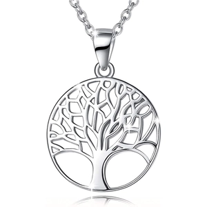925 Sterling Silver Tree Of Life Necklace For Women Hollow Round Pendant Necklace Mother Gift Jewelry Electroplated Silver