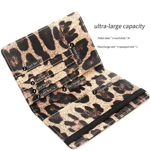 Leopard print RFID passport holder with elastic band and internal card slots