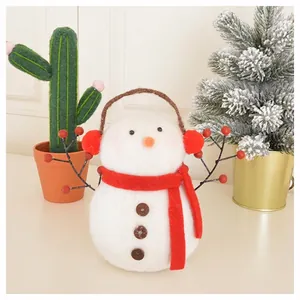 Chubby wool felt snowman figure with red scarf and earmuffs for Christmas decoration