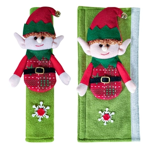 Christmas elf refrigerator handle covers set in red and green for kitchen holiday decor