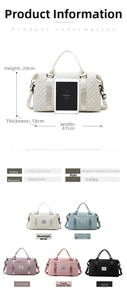 Quilted travel bag dimensions 47x29x18cm compared with iPad Air for scale display