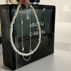 Elegante bracciale a doppio strato di perle stile francese con perline in argento S925