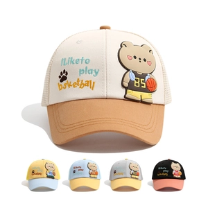 Baby bear baseball cap with mesh design and basketball embroidery for summer sun protection