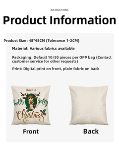 Detail view of 45x45cm Christmas reindeer linen pillowcase with digital print