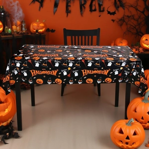 Halloween Tablecloth Pumpkin Ghost Witch Hat Print Disposable PE Plastic Party Table Decoration Spooky Rectangular