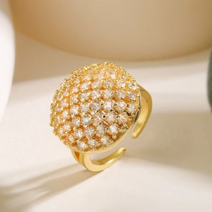18K gold-plated geometric ring with a large full-diamond circular disc and open design