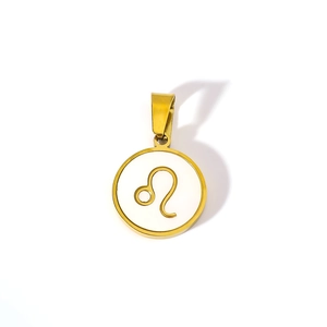 Goldener Sternzeichen Löwe Anhänger mit natürlicher weißer Muschel und Edelstahlkette