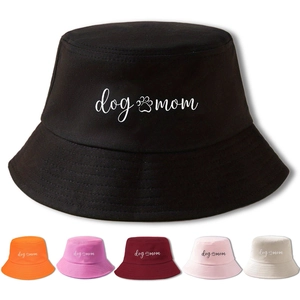 Dog Mom Printed Bucket Hat Cotton Breathable Sunshade Outdoor Travel Fisherman Cap For Women Casual Dog Lovers Gift