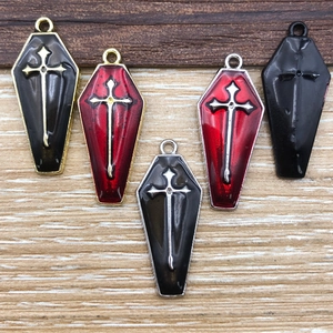 Gothic coffin cross pendants in red and black with gold and silver alloy plating