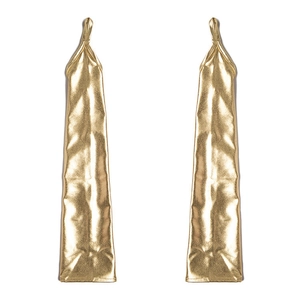 Close-up of metallic gold long gloves with shiny wet-look finish and crinkled details