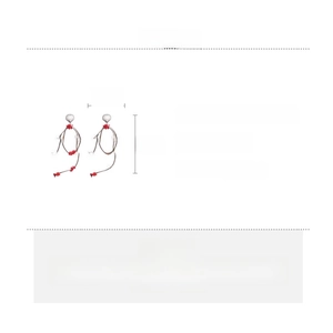 Detailed view of silver shell drop earrings with red fringe showing 13cm length dimensions